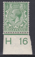 N14(3) d Pale Green Royal Cypher Control H16 Imperf Wmk type II(2) U M